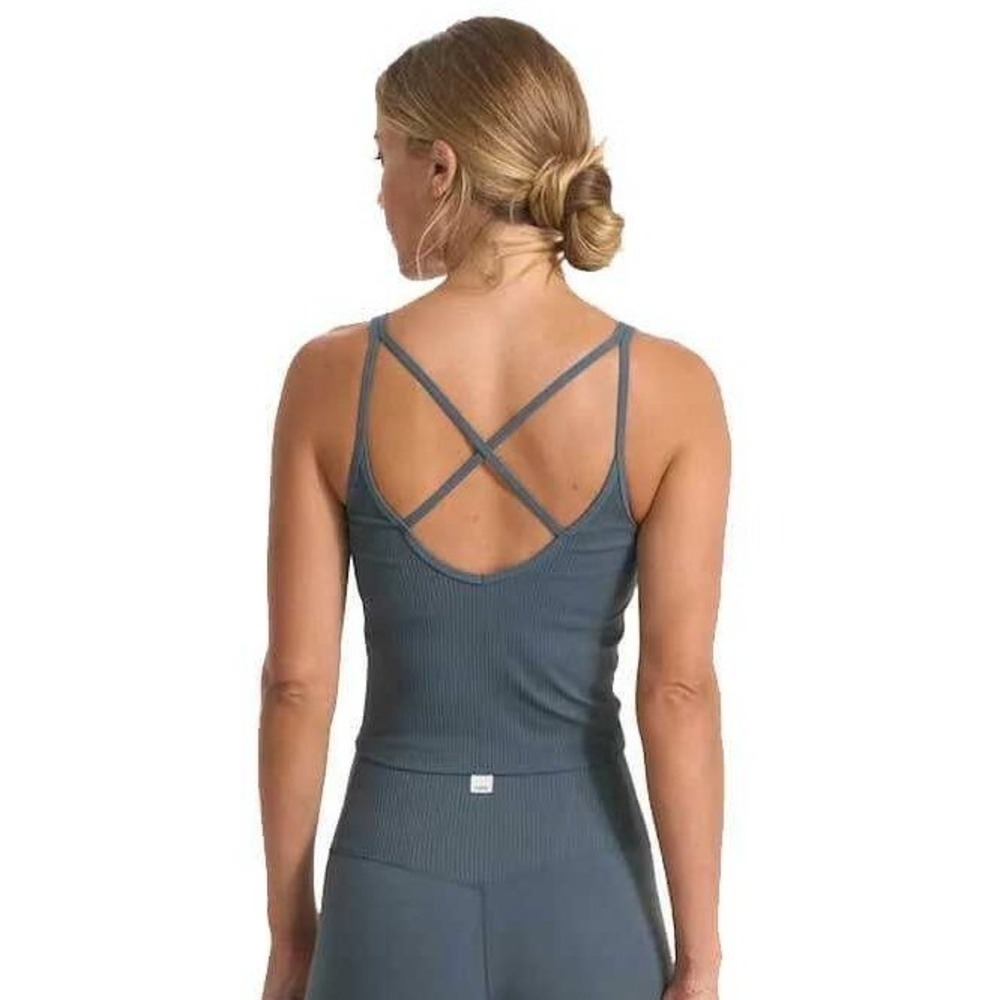 Vuori Rib Crop Tank Strappy Cross Back Active Top Womens Small Pool Blue